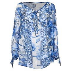 Haut à lacets de la collection Versace imprimé blanc/bleu