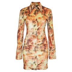 Nanushka Orange Hazy Floral Print Stretch Velvet Mini Shirt Dress S