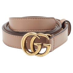 Gucci Light Pink Leather GG Marmont Slim Buckle Belt 85CM