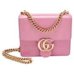 Gucci Pink Leather Small GG Marmont Chain Shoulder Bag