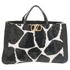 Valentino Tote VLogo in pelle e paillettes stampate in bianco e nero