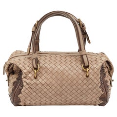 Bottega Veneta Beige Intrecciato Leather Boston Bag