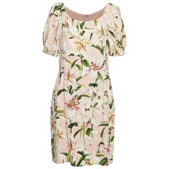 Dolce & Gabbana Pink Lily Print Crepe Mini Dress XL