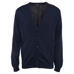 Gucci Navy Blue Rib Knit Buttoned Cardigan XXL