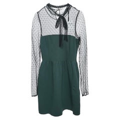 RED Valentino Green/Black Jersey and Lace High Neck Mini Dress L