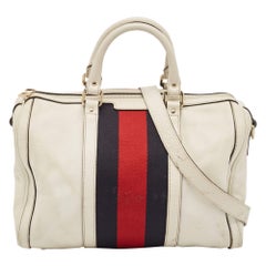 Gucci Off White Canvas and Leather Medium Web Boston Bag