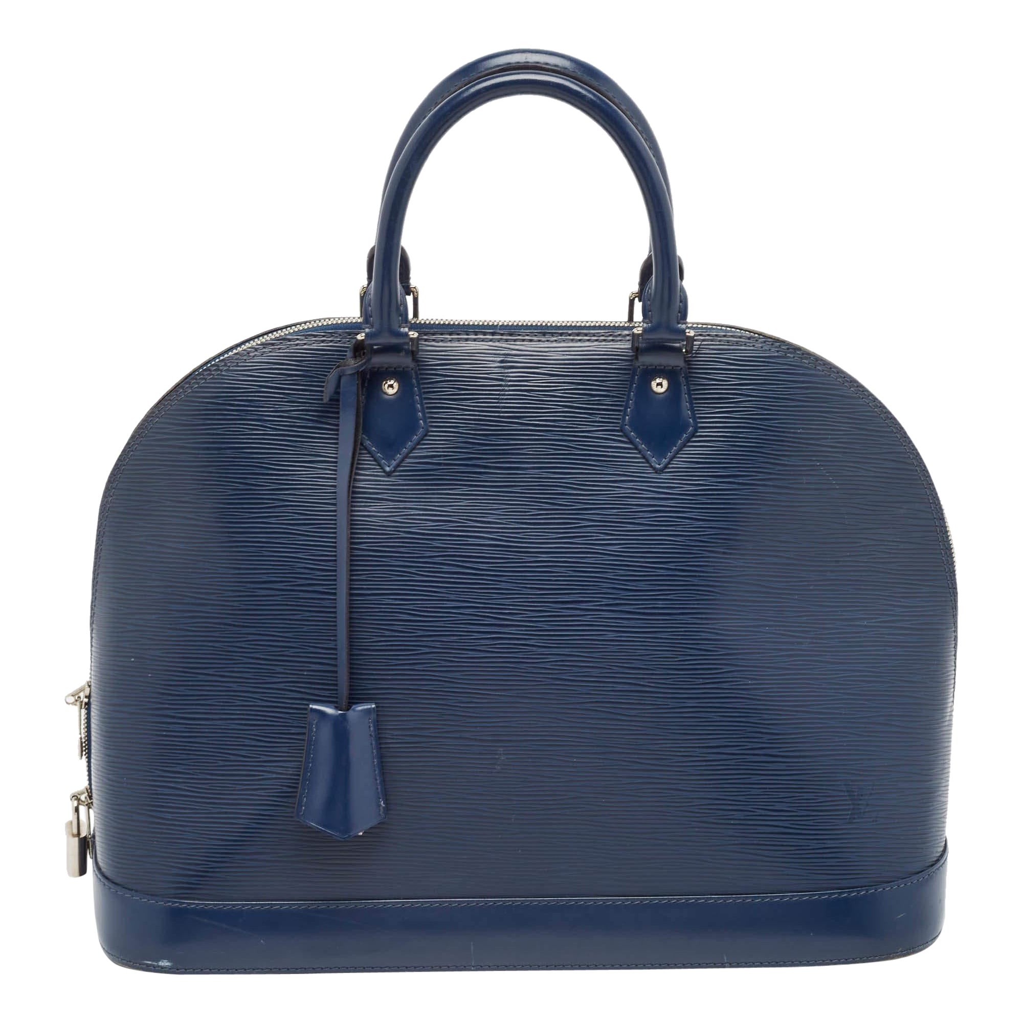 Louis Vuitton Blue Marine Epi Leather Alma GM Bag For Sale
