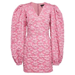 Rotate Birger Christensen Pink Floral Textured Crepe V-Neck Mini Dress S.I.V.A.