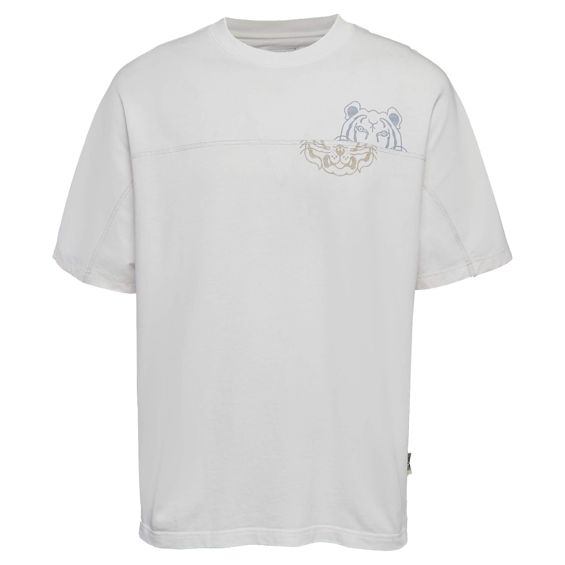Kenzo White Tiger Print Cotton Knit T-Shirt XL For Sale