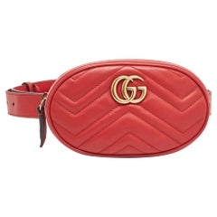 Gucci Red Matelass&eacute; Leather Mini GG Marmont Belt Bag