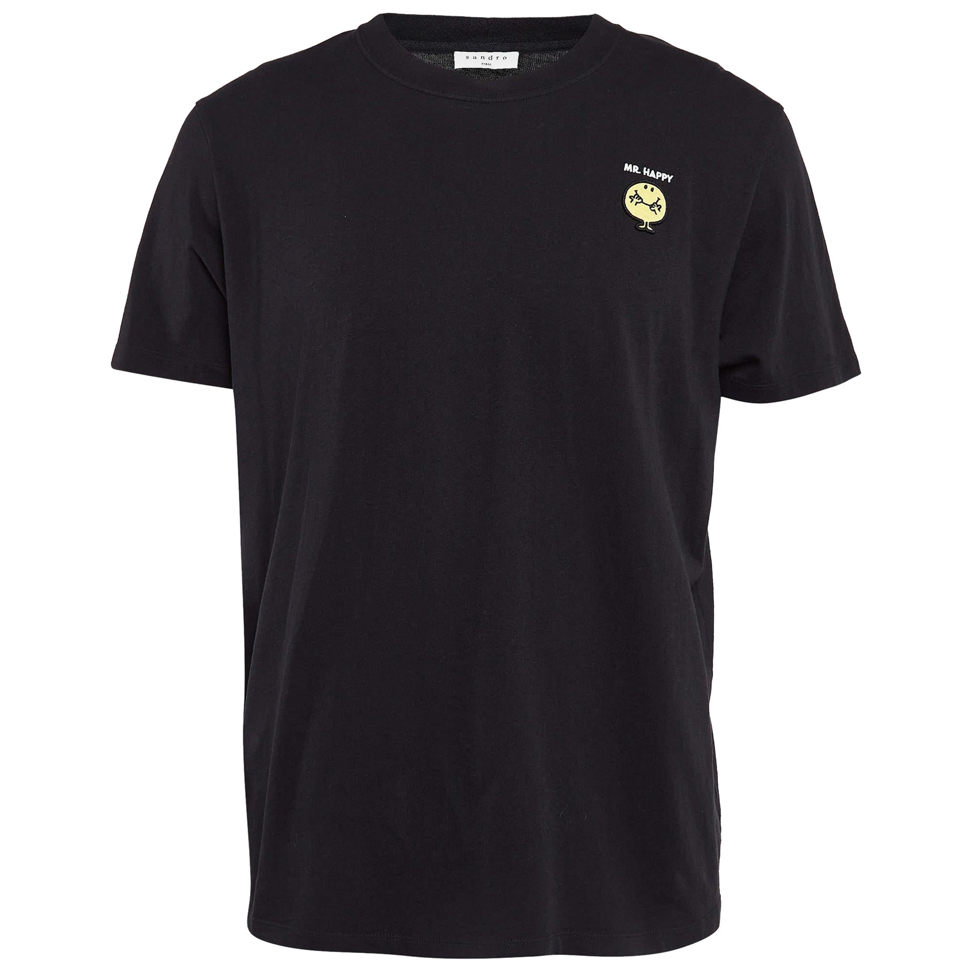 Sandro Black Knit Applique Detail Crew Neck T-Shirt XL For Sale