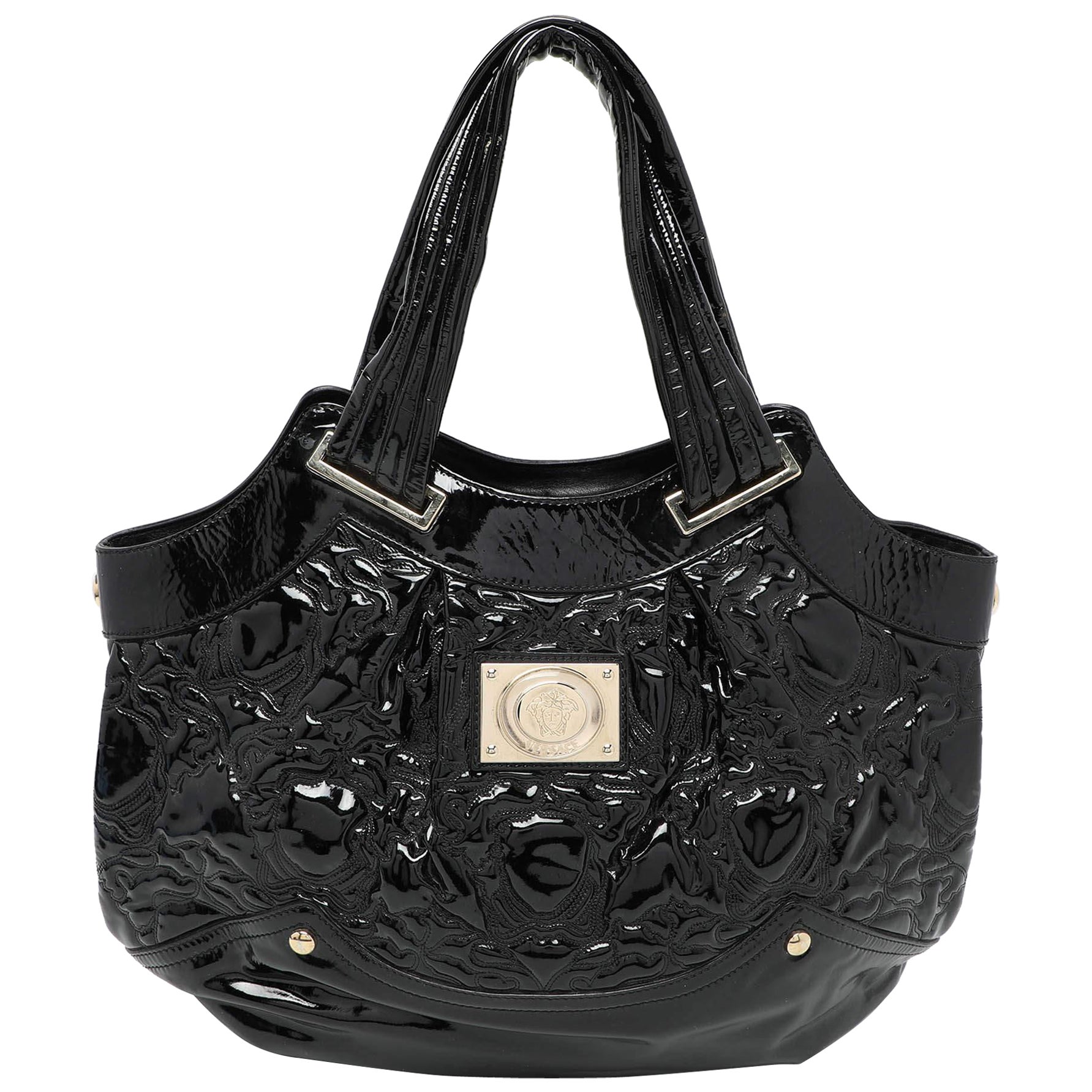 Versace Black Patent Leather Satchel For Sale