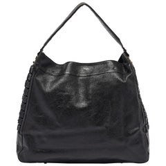 Tory Burch Black Iridescent Leather Logo Detail Hobo