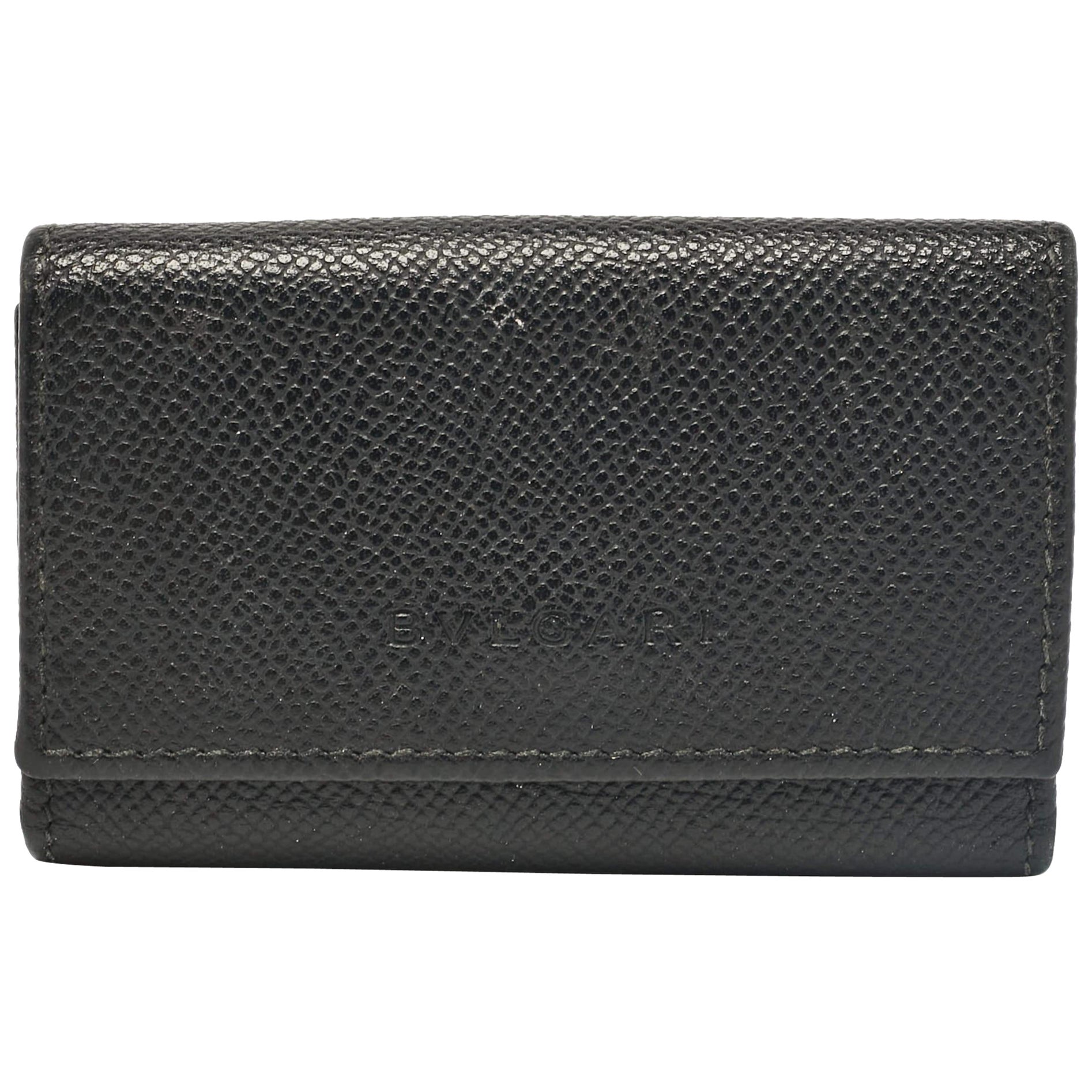 Bvlgari Black Leather Flap Key Holder For Sale