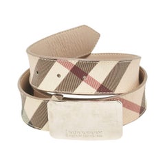 Burberry Beige Nova Check PVC and Leather Logo Plague Belt 100CM