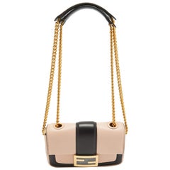Fendi Pink/Black Leather Mini Baguette Chain Bag
