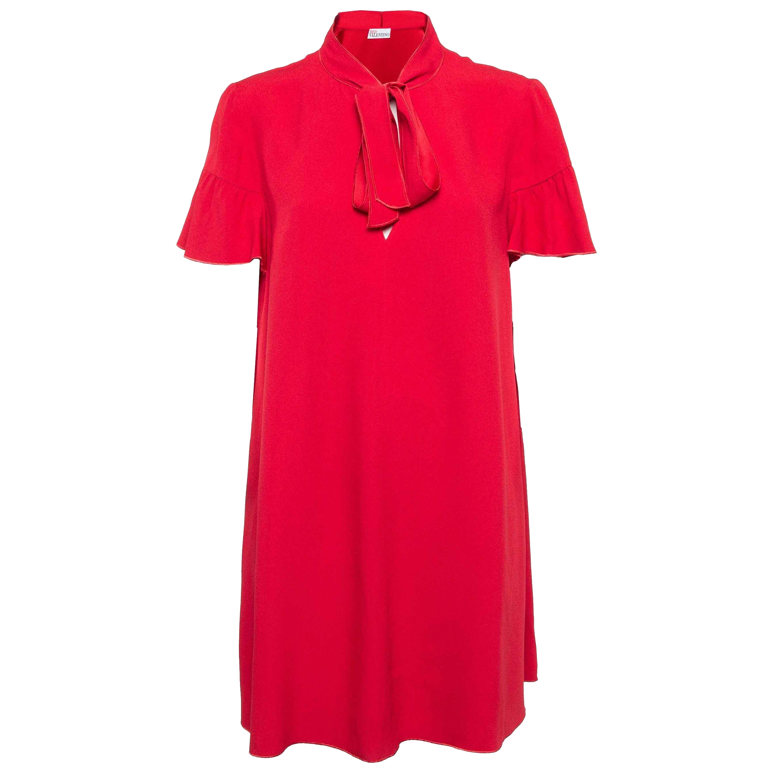 RED Valentino Red  Crepe Tie-Up Neck Ruffled Mini Dress M