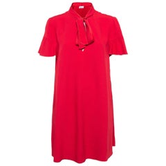 RED Valentino Red  Crepe Tie-Up Neck Ruffled Mini Dress M