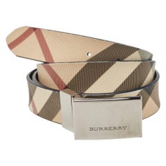 Burberry Beige/Blue Supernova Check Canvas and Patent Leather Buckle Belt 100 CM