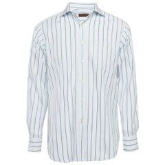 Etro - Chemise à manches longues en coton bleu à rayures M