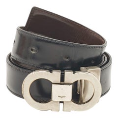 Salvatore Ferragamo Cinturón Reversible Cortado a Medida Hebilla Gancini de Piel Negra