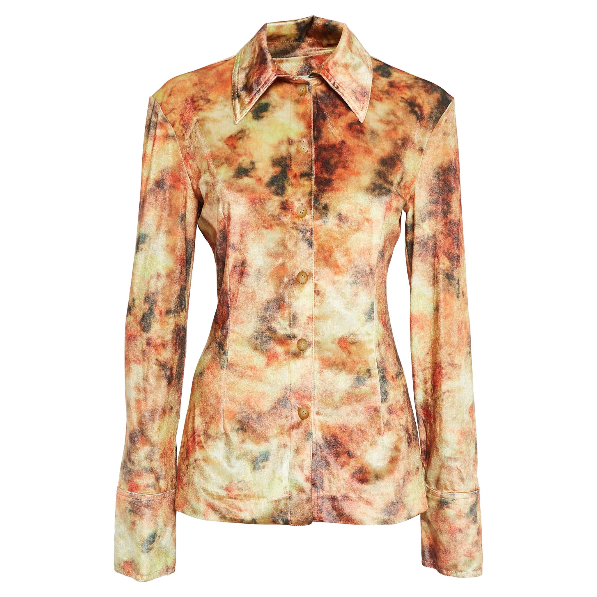 Nanushka Camicia in velluto stretch con stampa floreale arancione XL