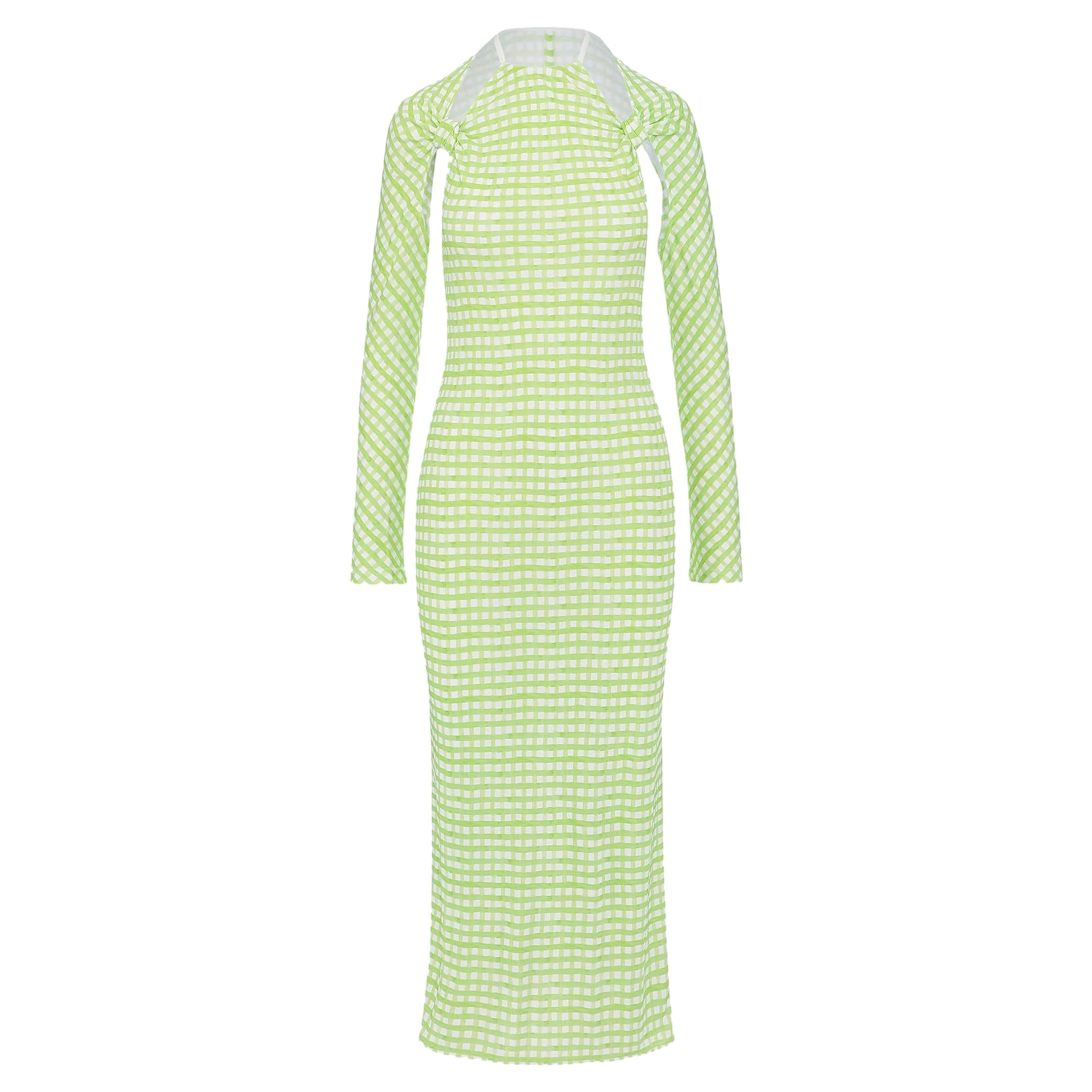 Jacquemus Green Checkered Print Jersey La Robe Nodi Midi Dress M