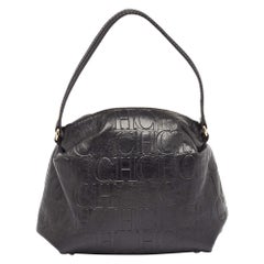 Carolina Herrera Black Monogram Embossed Leather Satchel