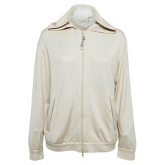 Brunello Cucinelli Beige Embellished Cotton Blend Zip-Up Hoodie M