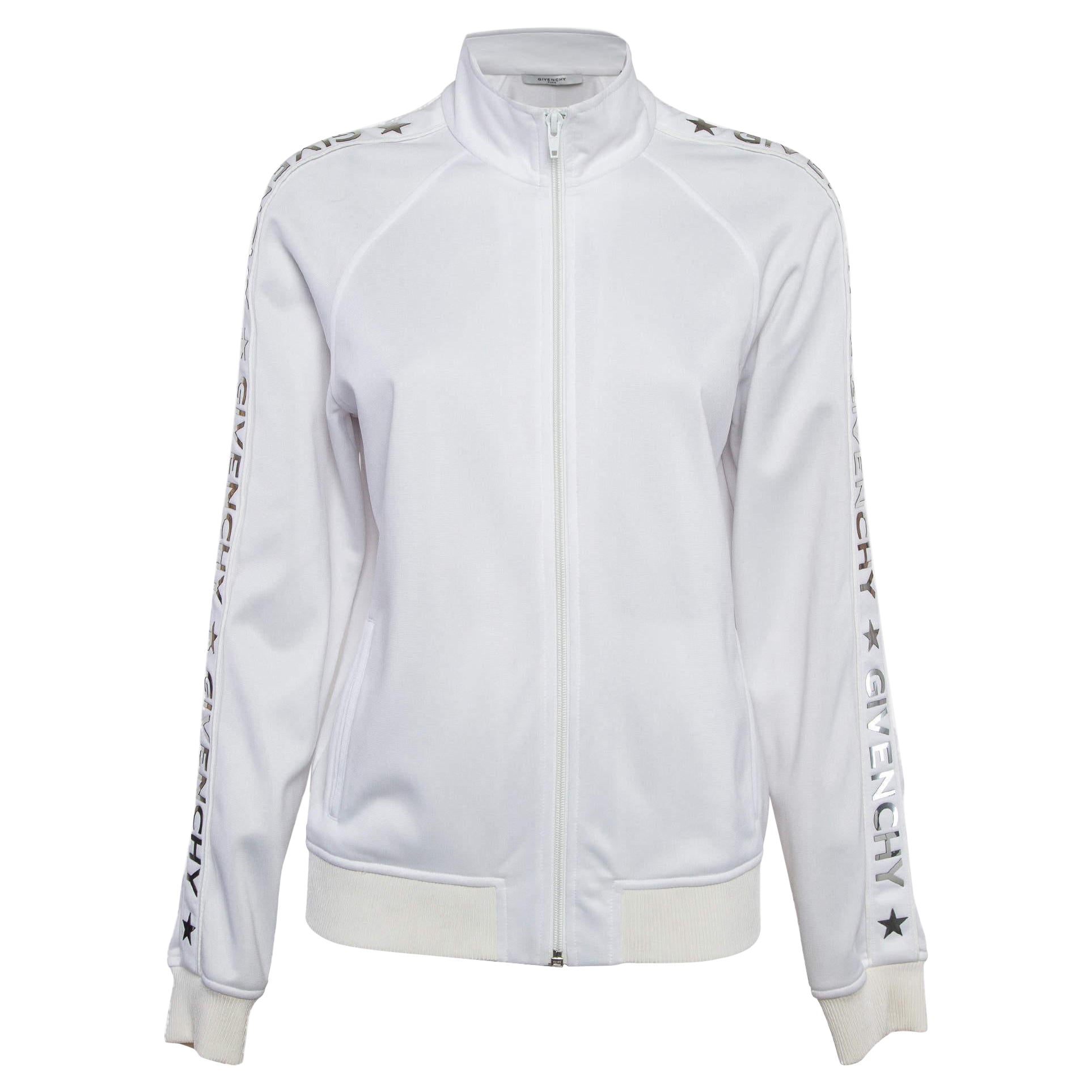Givenchy Giacca in jersey con stampa logo metallizzata bianca L. in vendita