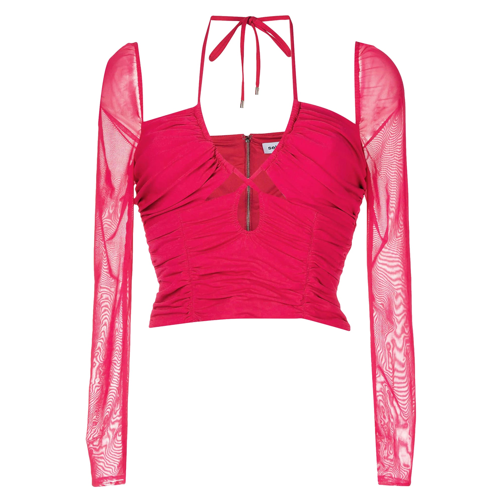 Self-Portrait Fuchsia Pink Jersey Ruched Cut-Out Top S For Sale