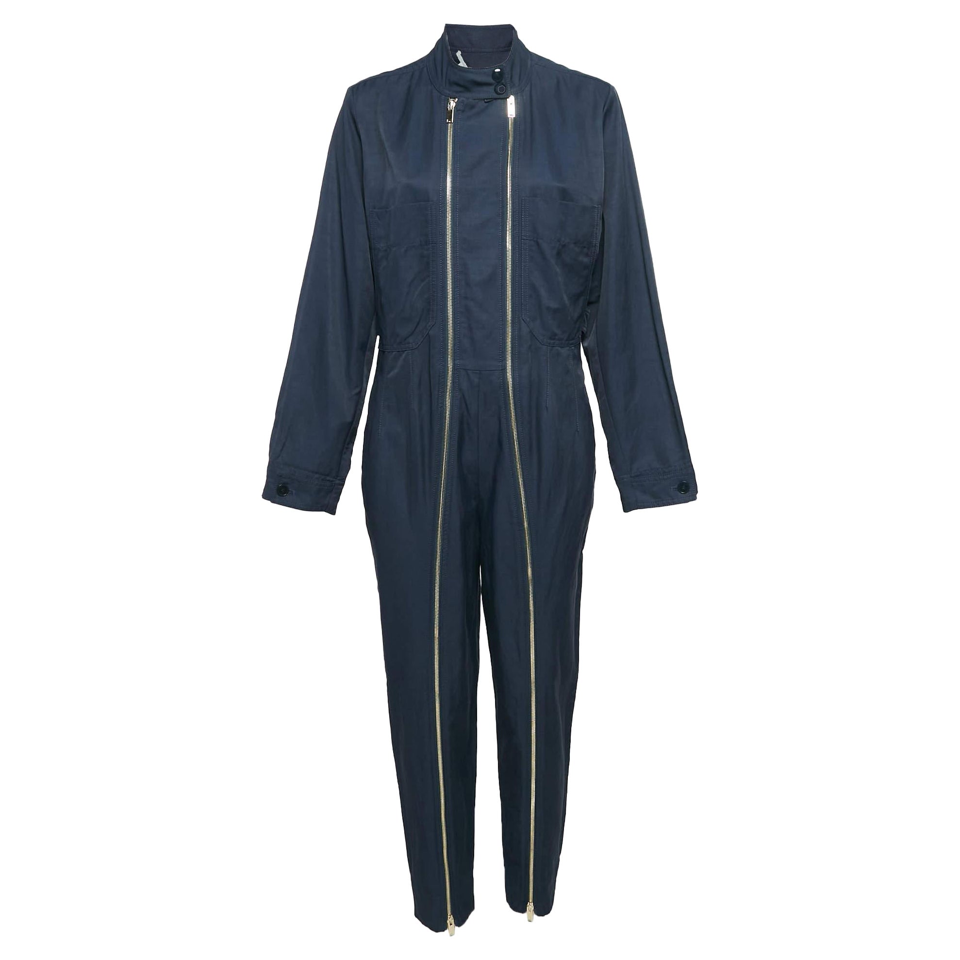 Stella McCartney Tuta Cargo in misto cotone blu navy con zip e dettagli S