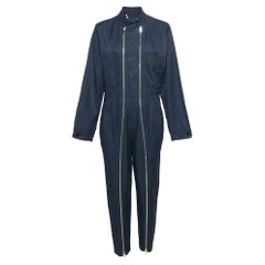 Stella McCartney Navy Blue Cotton Blend Zip Detailed Cargo Jumpsuit S