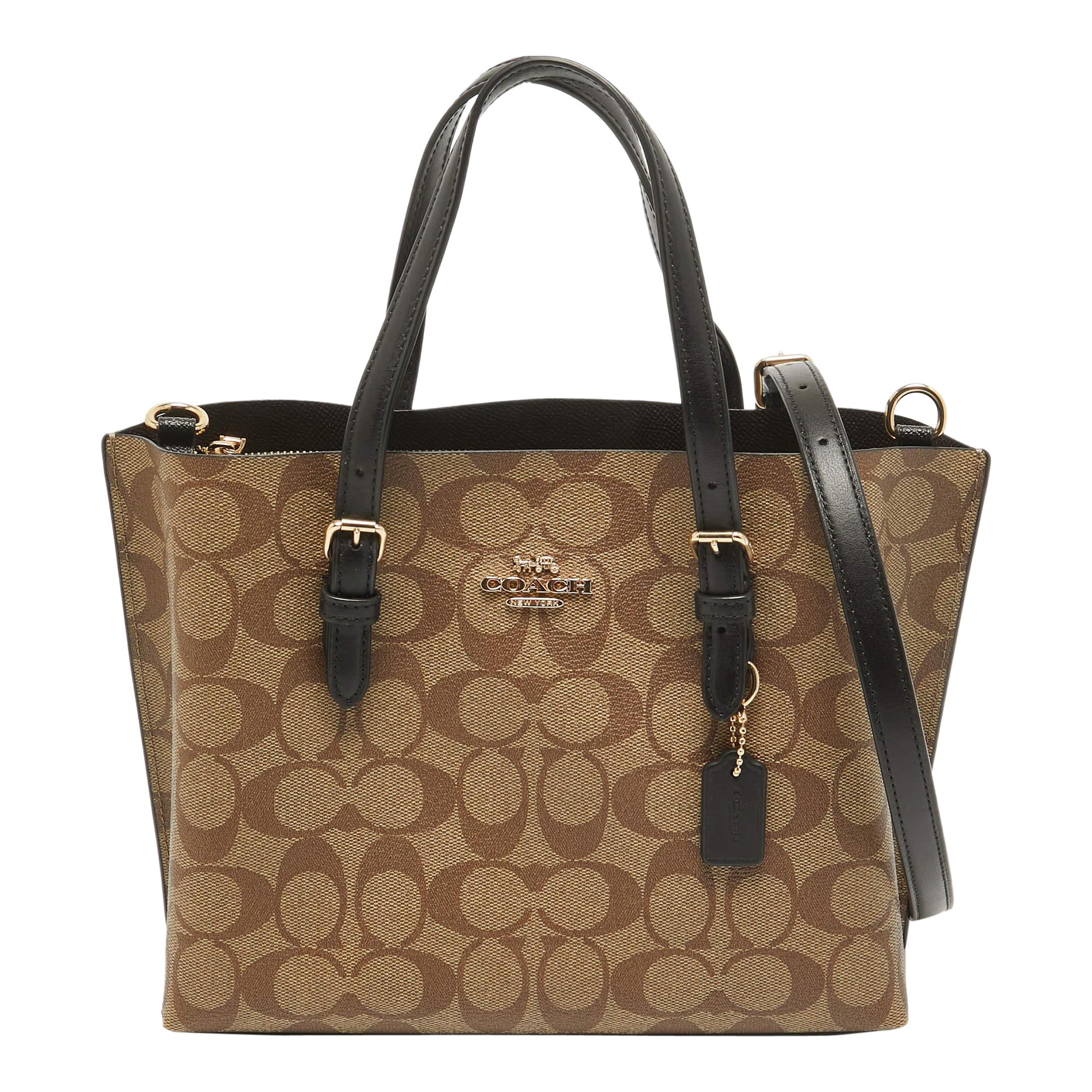 Coach Beige/Black Signature Coated Canvas and Leather Molly 25 Tote For Sale