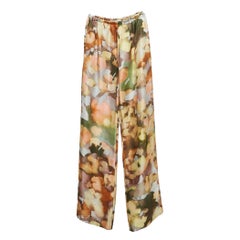 Nanushka Multicolor Watercolor Print Silk Trousers XS