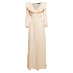 Elisabetta Franchi Orange Checks Crepe Maxi Dress XL
