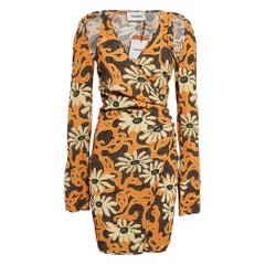 Nanushka, mini robe portefeuille orange à découpes en crêpe imprimé floral, taille M