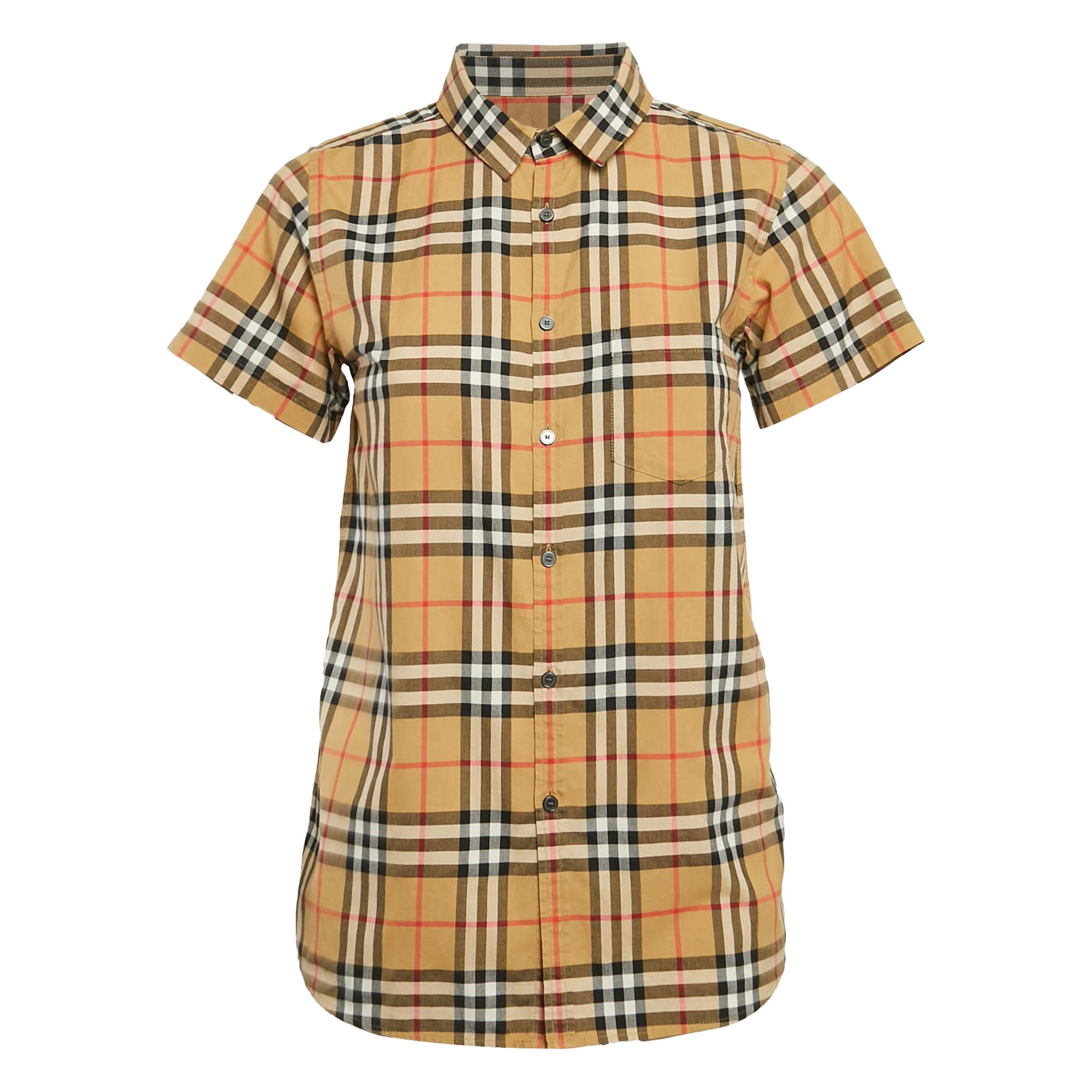 Burberry Brown Plaid Cotton Shirt 14 Yrs For Sale