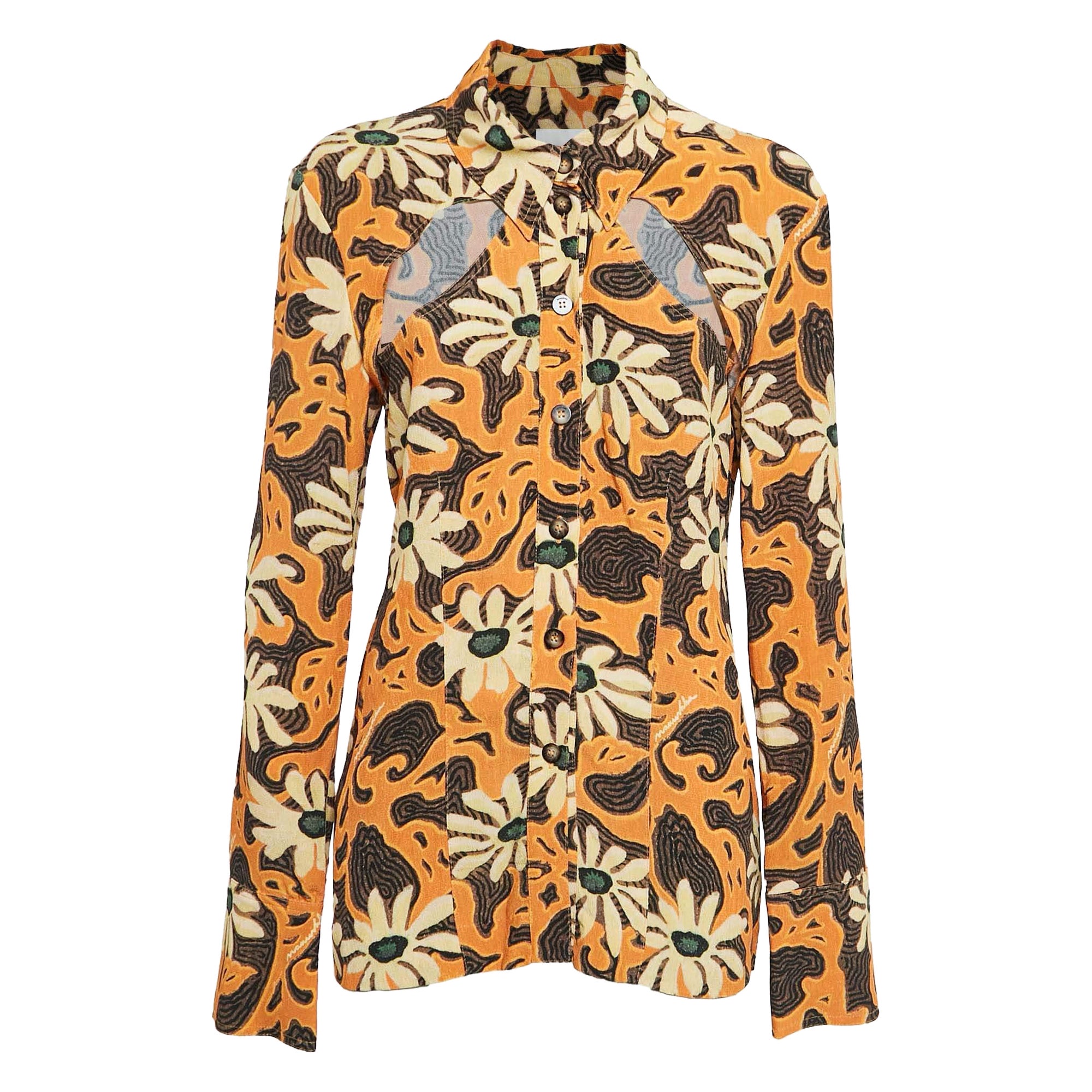 Nanushka - Chemise ajustée et mince en crêpe orange à imprimé floral et découpes