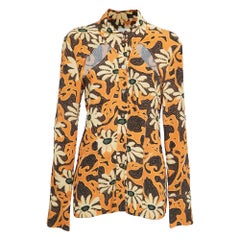 Nanushka Orange Floral Print Crepe Cut-Out Slim Fit Shirt L