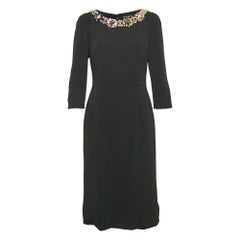 Dolce & Gabbana Navy Blue Crepe Jeweled Neckline Short Dress M