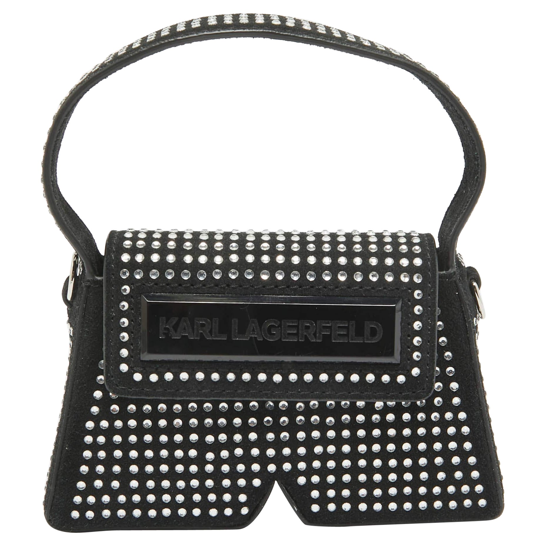 Karl Lagerfeld Black Suede Nano Crystals Ikon/K Bag For Sale
