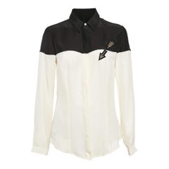 Class by Roberto Cavalli Chemise en satin de soie noir/crème ornée d'une Arrow M