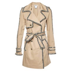 Chanel Beige Baumwoll-Trenchcoat mit Tweed-Besatz aus Baumwolle M