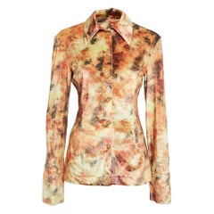 Nanushka Orange Hazy Floral Print Stretch Velvet Shirt M