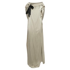 CH Carolina Herrera Grey Satin Silk Belted Kaftan Maxi Dress M