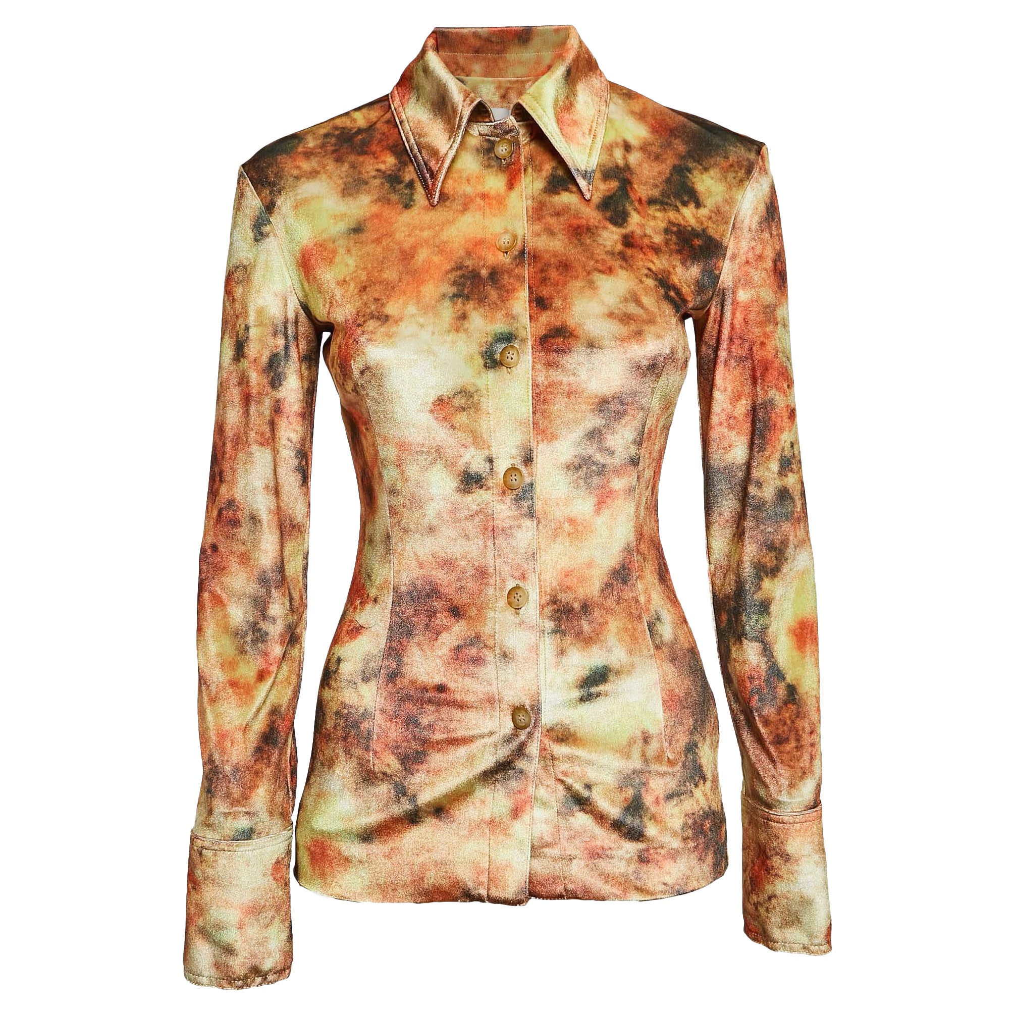 Nanushka Camicia in velluto elasticizzato con stampa floreale arancione XS in vendita