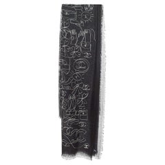 Chanel Black Camellia CC Print Cashmere Shawl