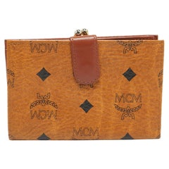 MCM Cognac Visetos beschichtetes Segeltuch Kisslock-Rahmen Französische Brieftasche