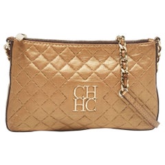 Carolina Herrera Borsa a tracolla in pelle dorata con logo e catena